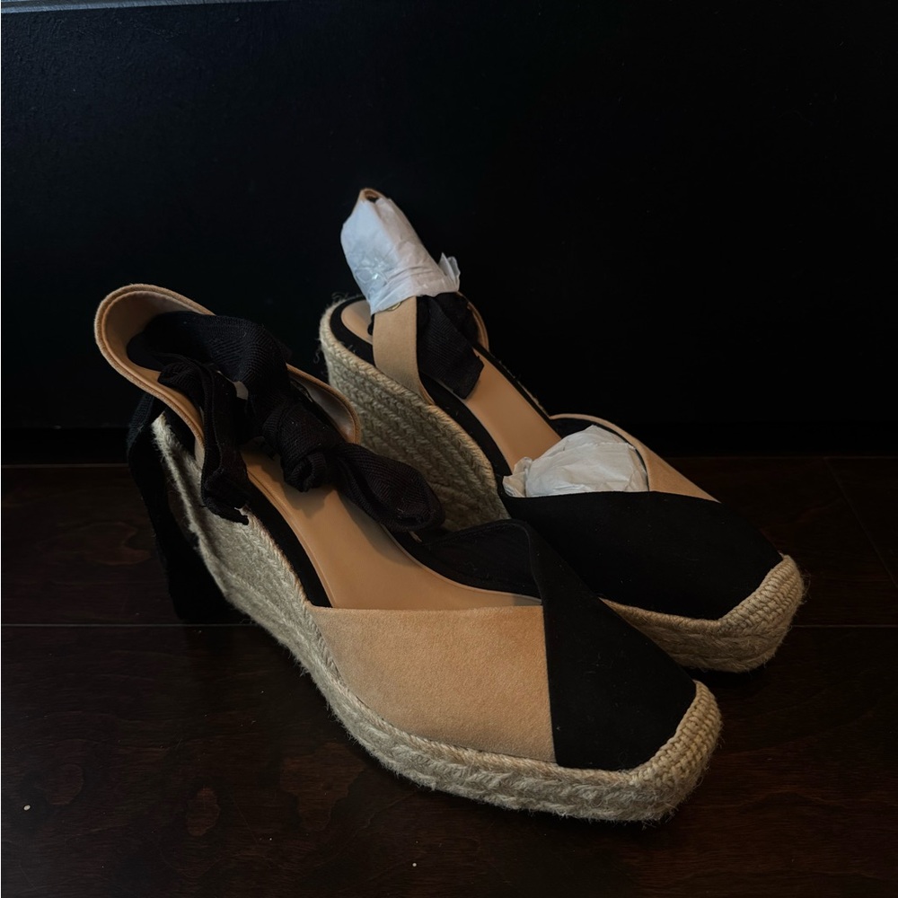 Zara Black and Tan Espadrille Wedges
